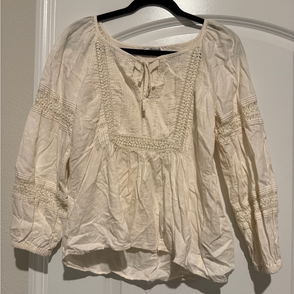Madewell Linen-Blend Pintuck Peasant Top